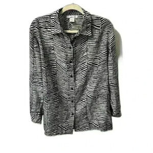 Anna and Frank VTG Womens LG Zebra Print 100% Silk Long Sleeve Button Up Blouse